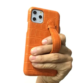 Solque Originálny Kožený Remienok na Ruku Držiak Telefónu puzdro Pre iPhone 11 Pro Max 11Pro Luxusné Krokodíl, Tenký Tvrdý Zadný Kryt Orange