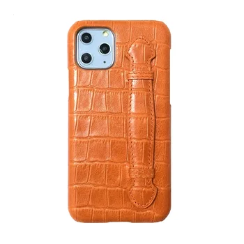Solque Originálny Kožený Remienok na Ruku Držiak Telefónu puzdro Pre iPhone 11 Pro Max 11Pro Luxusné Krokodíl, Tenký Tvrdý Zadný Kryt Orange