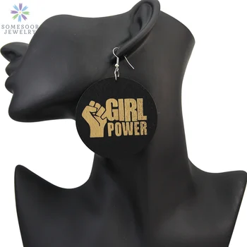 SOMESOOR Rytie Afro Dreva Drop Náušnice Čierne Žije Ohľadu na to, Rock Girl Power Africká Kráľovná Boh Vybrané Vzory Pre Ženy 6 Párov
