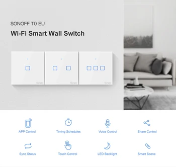 SONOFF T0 EÚ Smart Switch Panel Štandardné 1/2/3 Gang, Diaľkové Ovládanie EWeLink pre Lampa Dotyk Aktualizovaná Verzia domácich kutilov