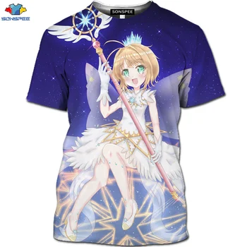 SONSPEE 3D Nový Okrúhlym Výstrihom, Krátky Rukáv Anime Card Captor Sakura T-Shirt Letné Tričko pánske Cartoon Magic Tričko Krásy Poker Topy