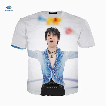 SONSPEE 3D Tlač Japonsko Yuzuru Hanyu pánske T-shirt krasokorčuľovanie Športové tričko Príležitostné Letné Krátky Rukáv Hip Hop Harajuku Topy