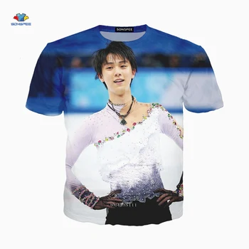 SONSPEE 3D Tlač Japonsko Yuzuru Hanyu pánske T-shirt krasokorčuľovanie Športové tričko Príležitostné Letné Krátky Rukáv Hip Hop Harajuku Topy