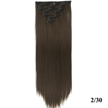 Soowee 24 inch 7pcs/set Syntetické Vysokej Teplote Vlákno Rovno Čierna Hnedá Ombre Clip In predlžovanie Vlasov 16clips Hairpiece