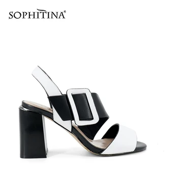 SOPHITINA Módne Sandále Pracky Vysoko Kvalitné Hovädzie Kože Elegantné Sandále Špeciálne Zmiešané Farby Nové Námestie Päty Topánky Ženy C568