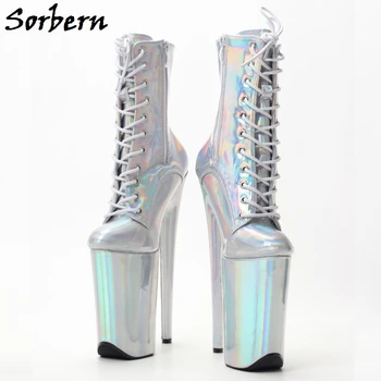 Sorbern Holografické Strieborné Topánky Ženy Drag Queen Crossdressing Exotické Pól Tanečné Topánky Stipper 6