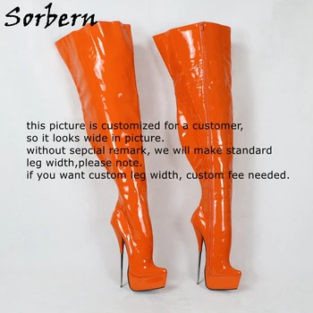 Sorbern Orange Balet Topánky Rozkroku Stehná Vysoké Fetish Topánky Bodce Platformu Drag Queen Crossdresser Ťažké Chodiť Vlastné Topánky