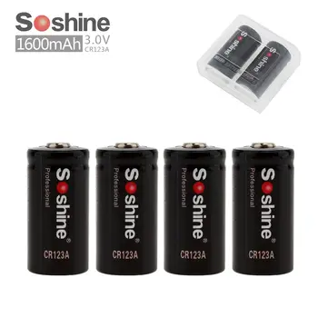 Soshine 4pcs /set 3.0 V CR123A Primárne Lítiové Batérie 1600mAh RCR123A Batérie + 2pc Prenosný batériový Box Vysokej Kvality