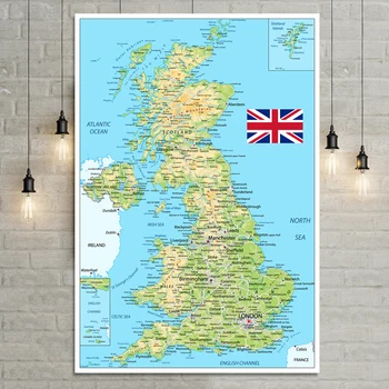 Spojené Kráľovstvo Mapu, Plagát, Veľkosť Dekorácie Veľká Mapa Veľkej Británie 54x80 Vodotesné a odolné proti roztrhnutiu