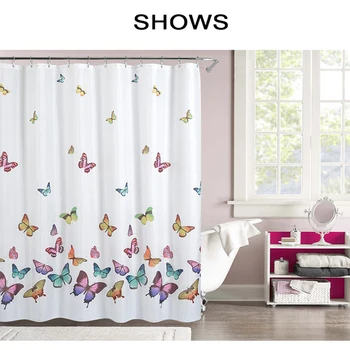 Sprchový Záves, Viacfarebná Motýle Opony Polyester Textílie Nepremokavé Jednoduché Tlačené Polyester Waterproof Sprchový Záves