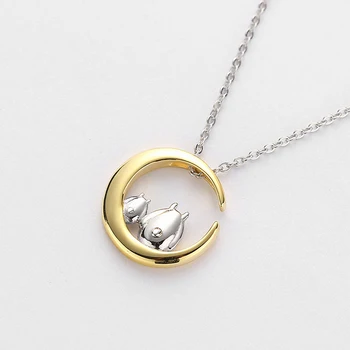 SpringLight Jedinečný Totoro Náhrdelník Reálne 925 Sterling Silver Tvorivé Jemné Šperky 18K Zlata Mesiac Prívesok pre Ženy, Dievčatá Darček