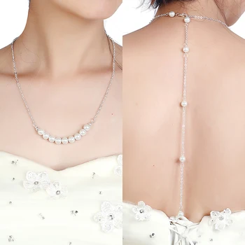 Späť Drop Náhrdelník Svadobné Svadobné Simulované Pearl Pozadie Náhrdelníky Späť Reťazca Šperky Pre Ženy Backless Šaty Príslušenstvo