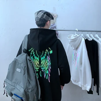 Späť Reflexné Krídla Vytlačiť Mens Hoodies pre Harajuku Streetwear Módy Mládež Hip Hop Oblečenie, Mikiny Grafické Pulóver Top