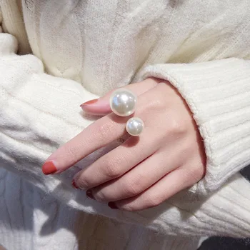 SRCOI Zlato Strieborná Farba Kovových Biela Dvojité Imitácia Perly Krúžky Módne Jednoduché Vintage Prstene Pre Ženy Strany Svadobné Šperky