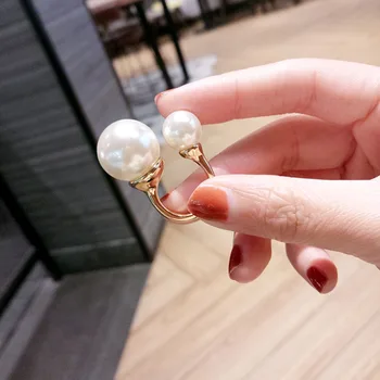 SRCOI Zlato Strieborná Farba Kovových Biela Dvojité Imitácia Perly Krúžky Módne Jednoduché Vintage Prstene Pre Ženy Strany Svadobné Šperky