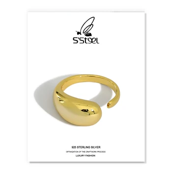 S'STEEL kórejský Prstene Pre Ženy 925 Sterling Silver Minimalistický Waterdrop-tvar Otvorenie Krúžku Anillo Plata 925 Jemné Šperky Darček