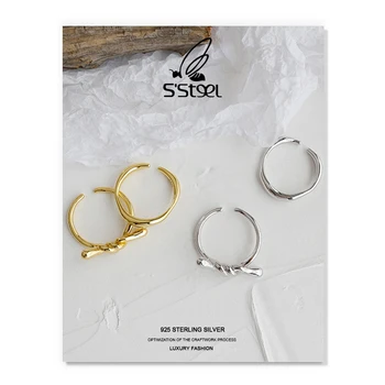 S'STEEL Minimalistický Krúžky 925 Sterling Silver Pre Ženy kórejský Roztomilý Vlnité Otvoriť Krúžok Ručné Anillos Para Mujer Jemné Šperky