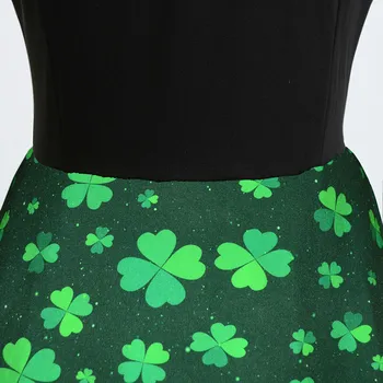 St. Patrick ' s Day Dress Ženy Saint Patrick Sprievody Írska Ďatelina Retro Šaty Šťastie Four Leaf Clover Tlač Strany Swing Šaty 0