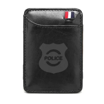 Starožitný Jedinečný Policajný odznak Hnedé Kožené Peňaženky Vintage Muži Ženy Peniaze Klipy Karty Kabelku
