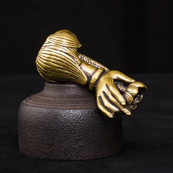 Starožitný Medi Sochu Budhu Ruke Drží Lotus Leaf Spätnou Kadidlo Horák Mosadz GuanYin Figúrky Miniatúry Ploche Ornament