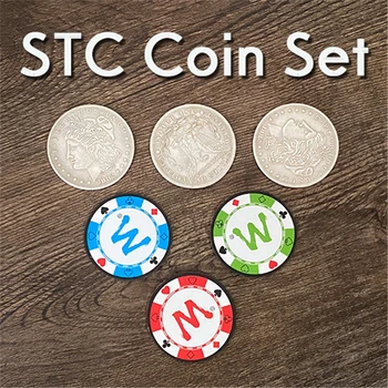 STC Súbor Mincí Kúzla Mince Zmeniť Preniknúť Magia zblízka Ilúzie Trik Rekvizity Vynásobením Strieborné Mince na Čip Magica