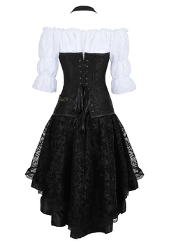 Steampunk Korzet, Šaty Halloween Kostým Ženy Pirát, Blúzky, Gotický Korzet Steampunk Oblečenie Čierny Korzet Plus Veľkosť 3ks