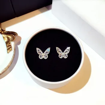 Sterling Silver Farba Roztomilý Motýľ Stud Náušnice pre Ženy Módne Šperky kórejský Náušnice S925