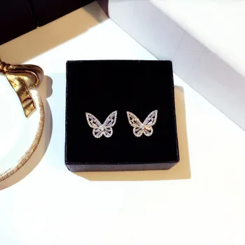 Sterling Silver Farba Roztomilý Motýľ Stud Náušnice pre Ženy Módne Šperky kórejský Náušnice S925