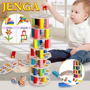 Stohovanie stavebné bloky hračka drevené detské hromadu veža šachovnicu hra sfarbenie vzdelávacie hračky pre deti narodeninám