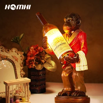 Stolná Lampa V Štýle Art Deco Opice Fľaša Vína Luminaria De Mesa Utilidades Domesticas Criativas Vianočné Vintage Zlato Jedálenský Osvetlenie