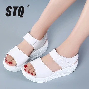 STQ 2020 Ženy Sandále Letné Biele Klin Sandále Otvorené Prst Platformu Sandalias Dámy Gladiator Sandále Ženy 9018