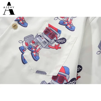 Streetwear Havajské Košele Mužov Zábavnej Robot Tlač Hip Hop Ležérne Módne Krátky Rukáv Košele Lete Kórejský Harajuku Tričko Oblečenie