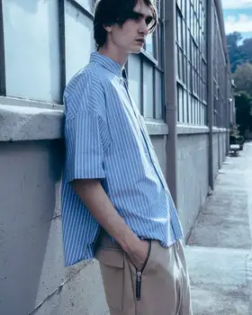 Streetwear hip hop pánske oblečenie dizajnér košele mužov oblečenie zips pruhované tričko krátky rukáv