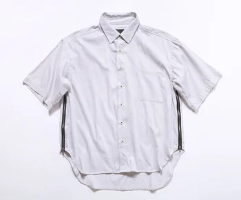Streetwear hip hop pánske oblečenie dizajnér košele mužov oblečenie zips pruhované tričko krátky rukáv