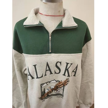 SUHE Vintage Módy Ženy Bavlna Stojan Golier na Zips Alaska List Tlač Dlhý Rukáv Príležitostné Voľné Mikina 2020 Hot