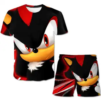 Summer Sonic the Hedgehog T-Shirt 3D chlapčeka Oblečenie Set sa Roztomilý Kreslený Deti, Chlapcov, Šaty, topy Šortky Oblek pre Deti Oblečenie