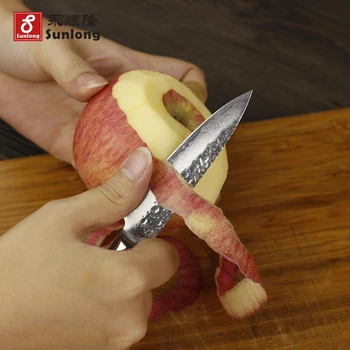 Sunlong Ovocie Nôž 3,5 palcový Frézovanie nôž Japonský Damasku ocele vg10 Peeling Nože Pakkawooden rukoväť