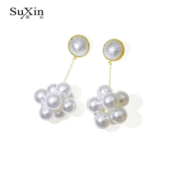 SuXin náušnice 2020 nové jednoduché pearl string temperament náušnice pre ženy dlho pearl prívesok náušnice šperky darček