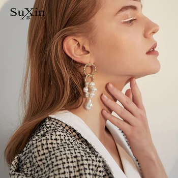 SuXin náušnice 2020 nové jednoduché strapec temperament náušnice pre ženy dlho pearl prívesok, náušnice, šperky, darčeky