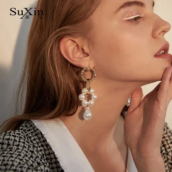 SuXin náušnice 2020 nové jednoduché strapec temperament náušnice pre ženy dlho pearl prívesok, náušnice, šperky, darčeky