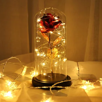 Sušené Slnečnice Ruže LED Svetlo Reťazec V Sklenenou Kupolou Na Drevený Základ Romantický Darček Pre Dievča Valentína Svadobné Party Decor