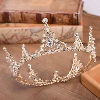 Svadobné Barokový Koruny Luxusné Crystal Ručné Guľôčky Plné Kolo Tiara Pre Ženy Kráľovná Diadem Svadobné Vlasové Ozdoby, Šperky