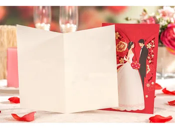 Svadobné Dekorácie Červený Laser Cut Svadobné Pozvánky 50pcs Luxusné Elegantné Nevesta Ženícha, Pozvánky na Svadbu