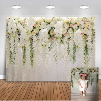 Svadobné Sprcha Pozadie Svadba Vlastné Pozadie pre Fotografovanie Biely Kvetinový Wister Party Dekorácie Dodávky