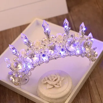 Svadobné Svadobné Tiara a Korunu Led Princezná Koruny Pearl Drahokamu Crystal 18. Narodeniny Strana 2018 Módne Vlasy, Šperky Sprievod