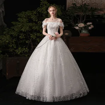 Svadobné Šaty 2021 Nové Elegantné Lode Krku Plesové Šaty Princezná Luxusnej Čipky, Výšivky Bling Bling Svadba Dreses K623