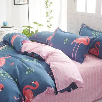Svetanya Flamingo INY Palmové Listy posteľná bielizeň Nastaviť Posteľná Bielizeň (obliečka na Vankúš List Perinu) Jeden Dvojitý King Size Queen