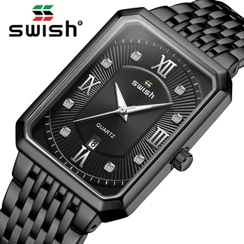 SVIŠŤANIE Luxusné pánske Obdĺžnik Hodinky Top Značky Black Business Náramkové hodinky Vodotesné Vojenské Quartz Hodinky 2020 Relogio Masculino