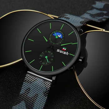 SVIŠŤANIE Módne Hodinky pre Mužov Luxusná Nerezová Oceľ pánske náramkové hodinky Nepremokavé Športové Vojenské Quartz Chronograf Reloj 2020