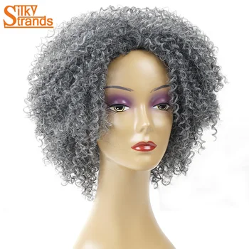 Syntetické Krátke Syntetické Kinky Afro Kučeravé Parochne Pre Ženy, Mix Čierna Sivá Americký Prírodné Falošné Vlasy Parochňa